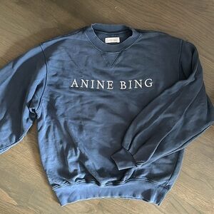 Anine Bing Esme Embroidered-logo Sweatshirt In Navy - Size XS